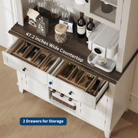 Meuble de cuisine Garvee de 183 cm de haut avec 4 portes, casier à vin, tiroirs, blanc, salle à manger, coin café, bois, étagères réglables