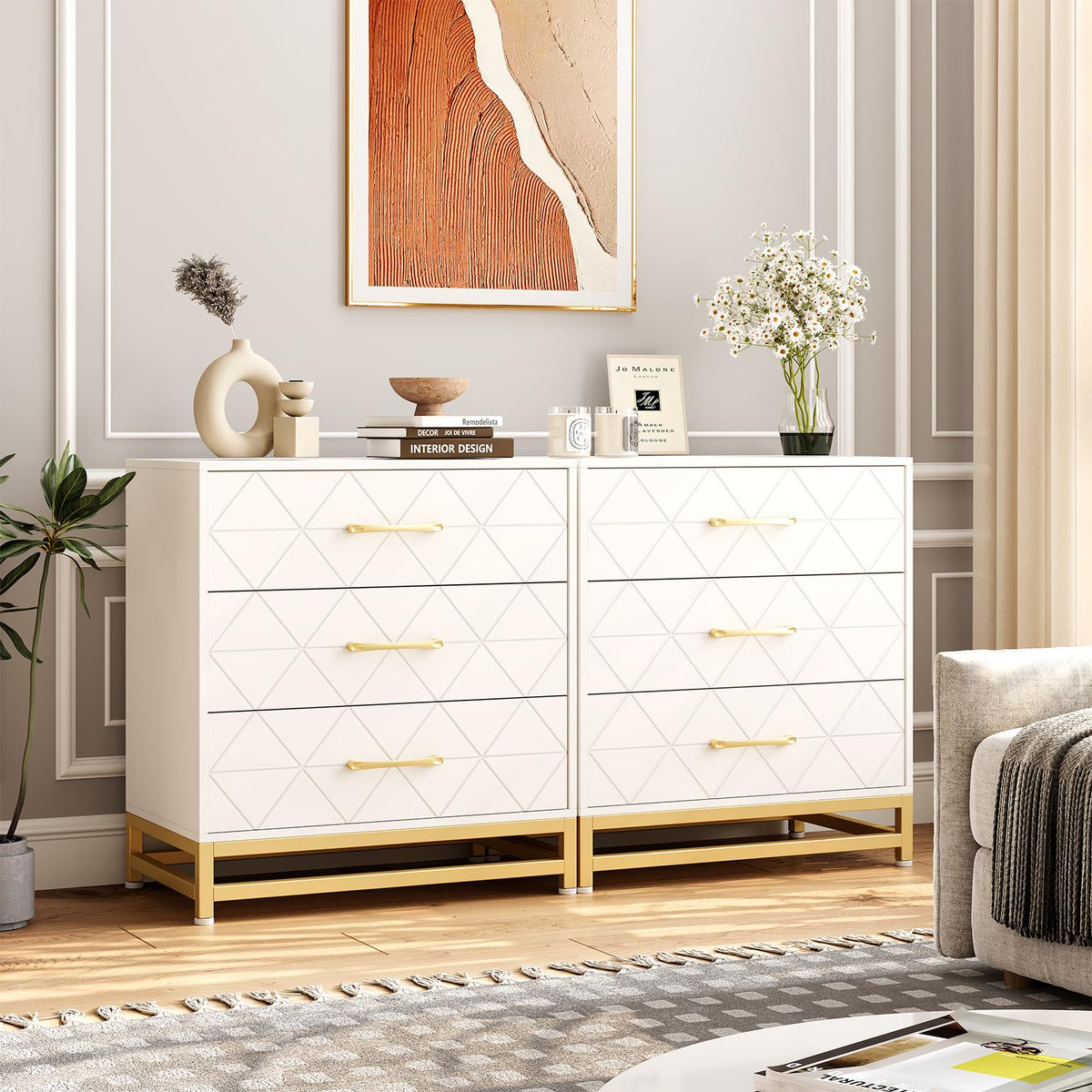 Garvee commode en bois pour chambre à coucher, 3 tiroirs, MDF, blanc, moderne, anti-poussière, robuste, compacte, pour entrée ou salon