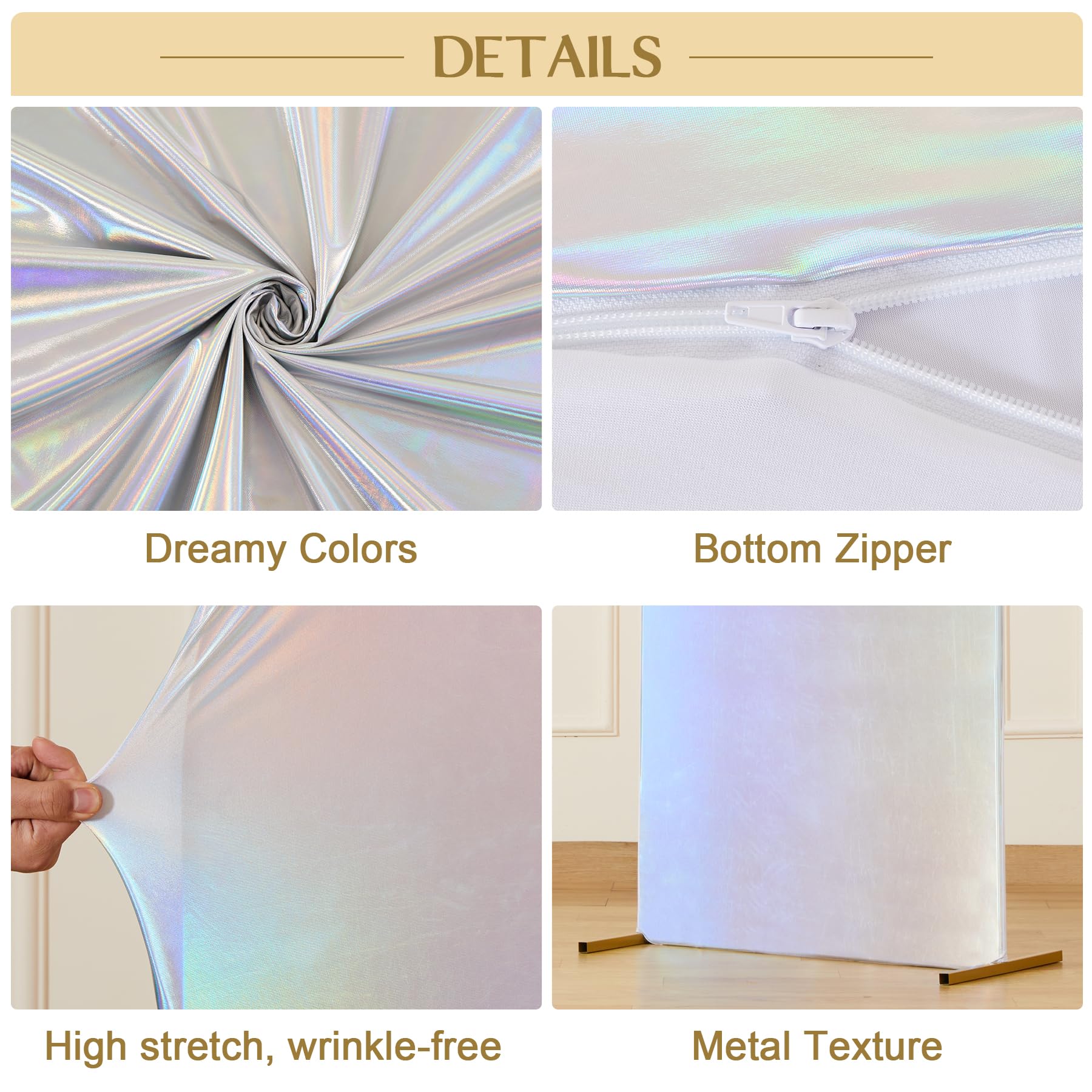 Garvee Panneau de fond d'arche de mariage de 2 m (6,6 pi) en spandex extensible et pailleté, élastique, pour mariage et fête