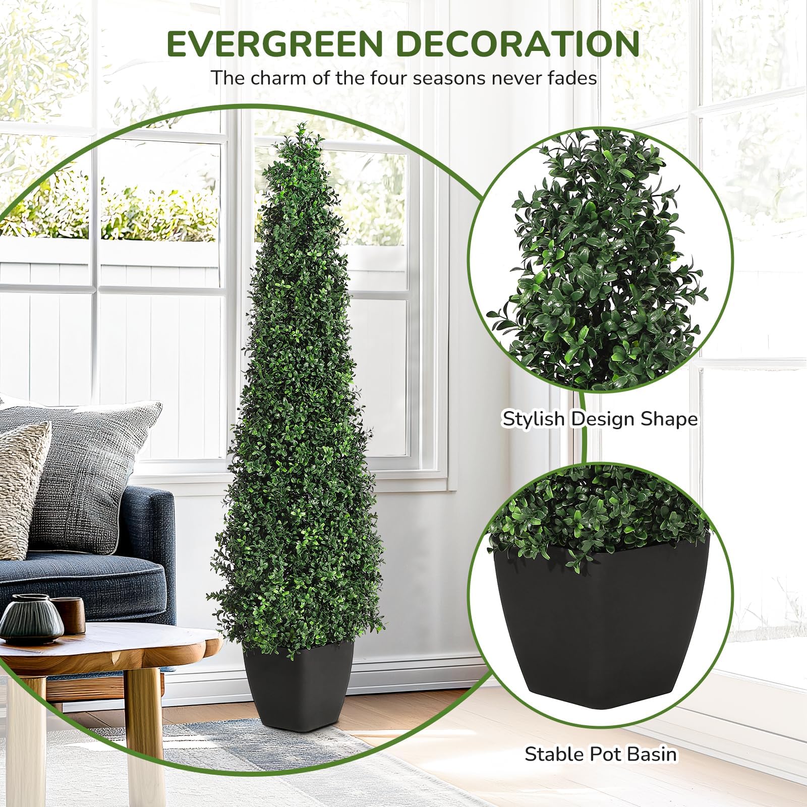Garvee Lot de 2 arbustes artificiels en forme de tour de 152 cm, topiaires vertes pour décoration extérieure, terrasse et entrée