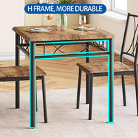 Ensemble de salle à manger Garvee 3 pièces pour 2 personnes, carré, gain de place, plateau robuste en MDF, chaises ergonomiques en bois, brun rustique, compact pour les petits espaces