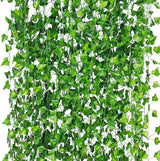 GARVEE Lot de 12 vrilles de lierre artificiel en soie et plastique pour mariages et jardins, 2,1 m, vert vintage