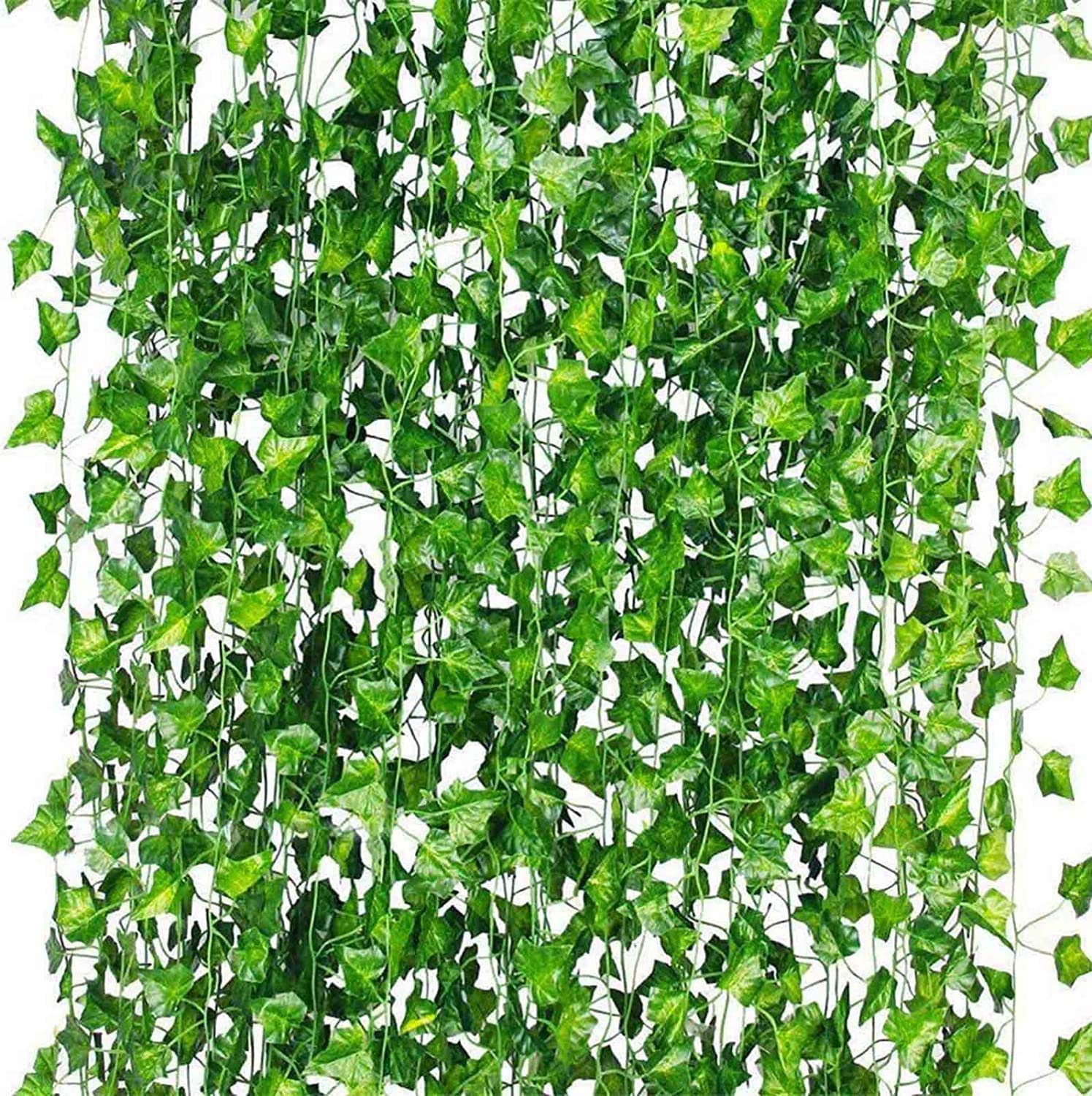 GARVEE Lot de 12 vrilles de lierre artificiel en soie et plastique pour mariages et jardins, 2,1 m, vert vintage