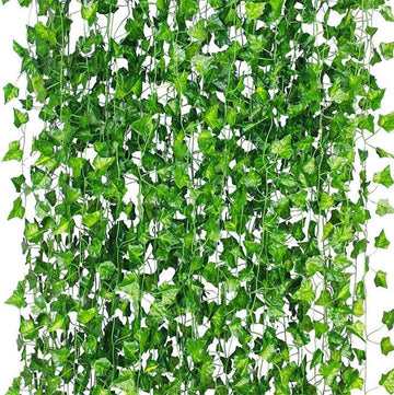 GARVEE Lot de 12 vrilles de lierre artificiel en soie et plastique pour mariages et jardins, 2,1 m, vert vintage