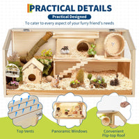 Garvee Cage pour hamsters avec pieds, grand enclos, fenêtre en acrylique anti-morsure, dessus ouvert, facile à nettoyer