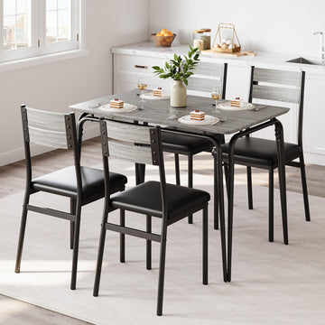 Garvee table de salle à manger pour 2 personnes avec chaises rembourrées, en MDF, structure en métal, gain de place, idéale pour les petits appartements, carrée, grise