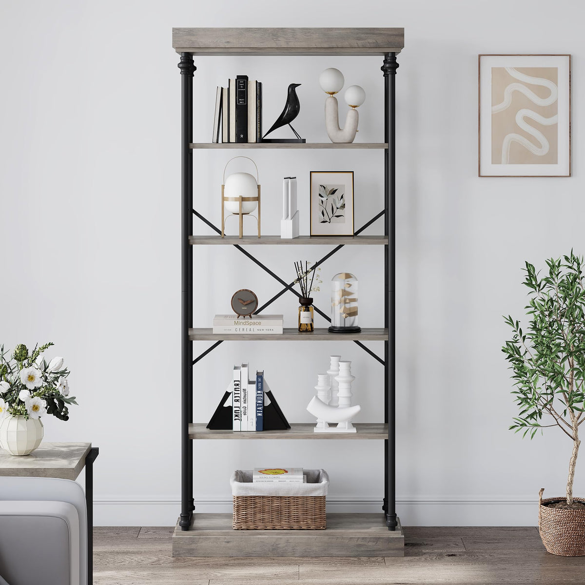 Garvee Étagère industrielle à 6 niveaux avec structure métallique pour salon et bureau, 187×80×30cm, style vintage