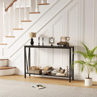 Garvee Console étroite 2 niveaux pour canapé, bois noir, compacte et robuste, 109 x 25 x 76 cm, idéale couloir, entrée et salon.