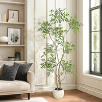 Plante artificielle Nandina Garvee de 1,80 m avec pot en céramique blanche, idéale pour le bureau et le salon. Réaliste, facile d'entretien et durable.