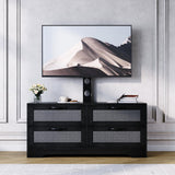 Garvee Meuble TV 4 tiroirs avec support ajustable pour TV jusqu'à 70'' bois d'ingénierie style ferme en rotin salon et chambre - Noir