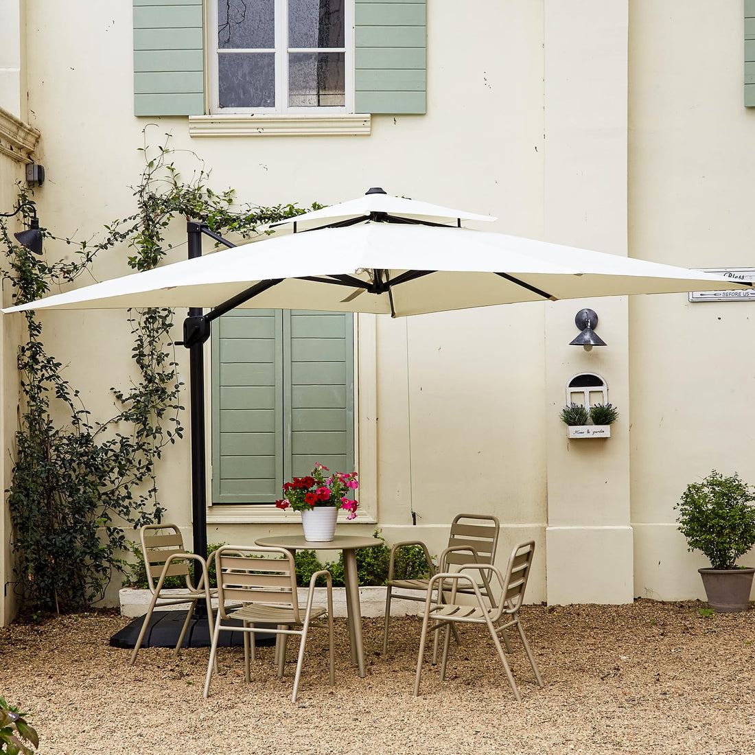 Garvee Parasol de jardin en aluminium 300 × 300 cm, beige, léger et résistant, structure robuste pour terrasse, balcon et extérieur