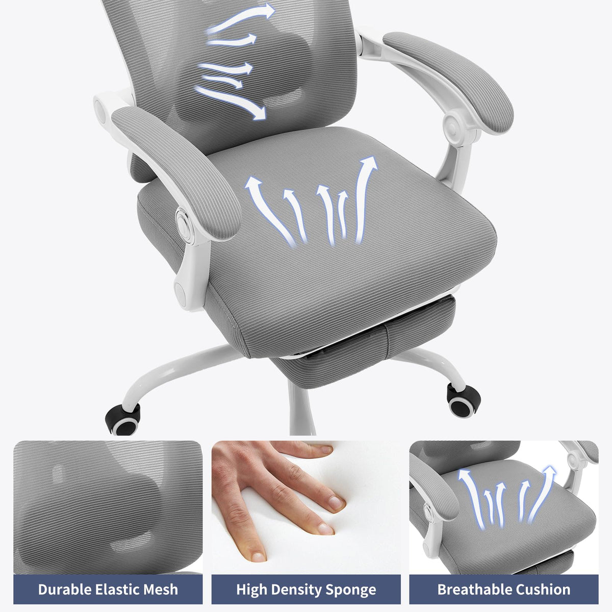 Garvee Chaise de bureau ergonomique en maille respirante et confortable, avec soutien lombaire et repose-pieds réglables