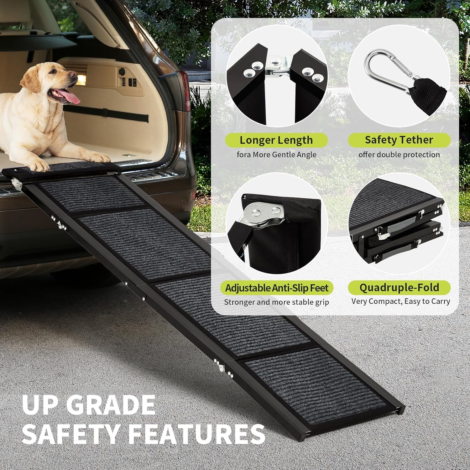 Garvee Rampe pliable pour chien en aluminium 180 x 43 cm, antidérapante, supporte jusqu’à 120 kg, idéale voiture, canapé, lit et chiens âgés.