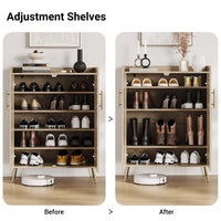 Meuble à chaussures Garvee en rotin, 5 niveaux avec portes, étagères réglables, pieds en métal, chêne, robuste, pour entrée et salon