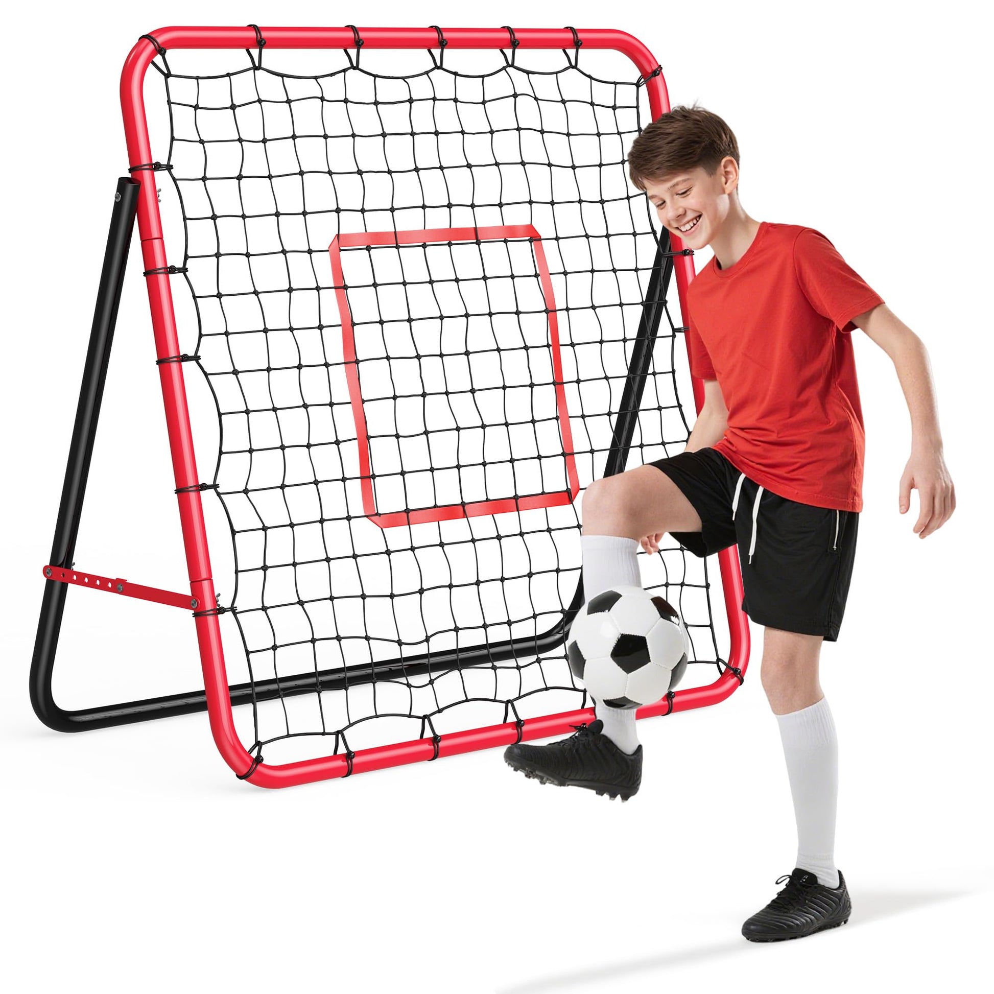 Filet de rebond de football Garvee 113 x 113 cm avec cadre en fer, angle réglable pour jardin et terrain, robuste et facile à monter