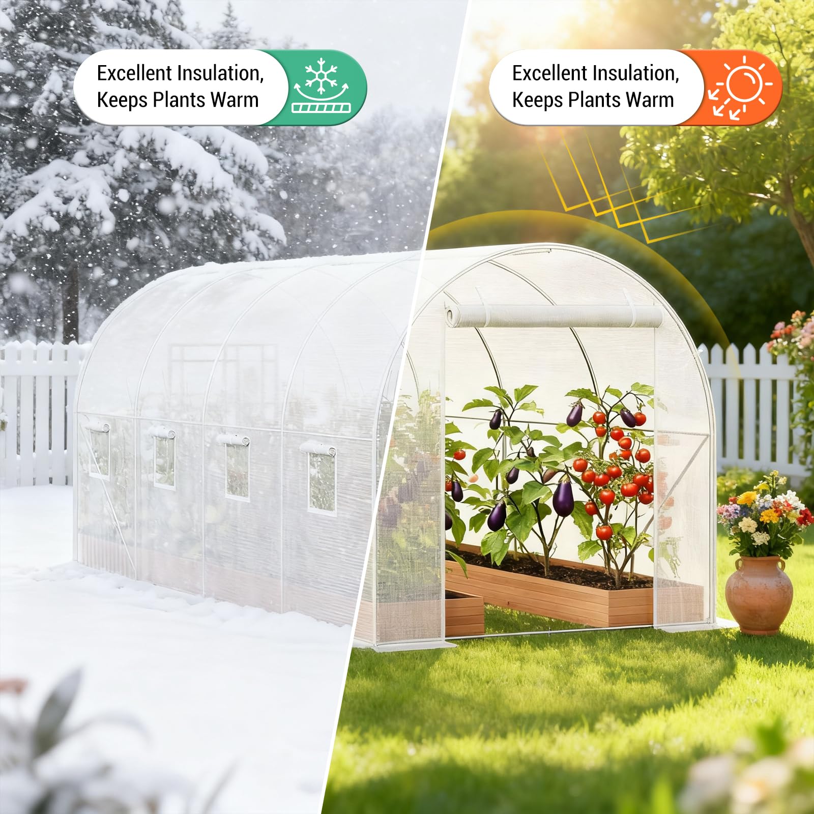 Serre tunnel Garvee avec structure en acier robuste, couverture en PE et porte grillagée pour jardin et agriculture, 4,45 x 1,95 x 1,92 m