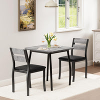 Ensemble de salle à manger Garvee 3 pièces pour 2 personnes avec chaises rembourrées en PU et table en bois MDF, compact, robuste, gris, idéal pour les petites cuisines et les appartements.