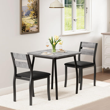 Ensemble de salle à manger Garvee 3 pièces pour 2 personnes avec chaises rembourrées en PU et table en bois MDF, compact, robuste, gris, idéal pour les petites cuisines et les appartements.