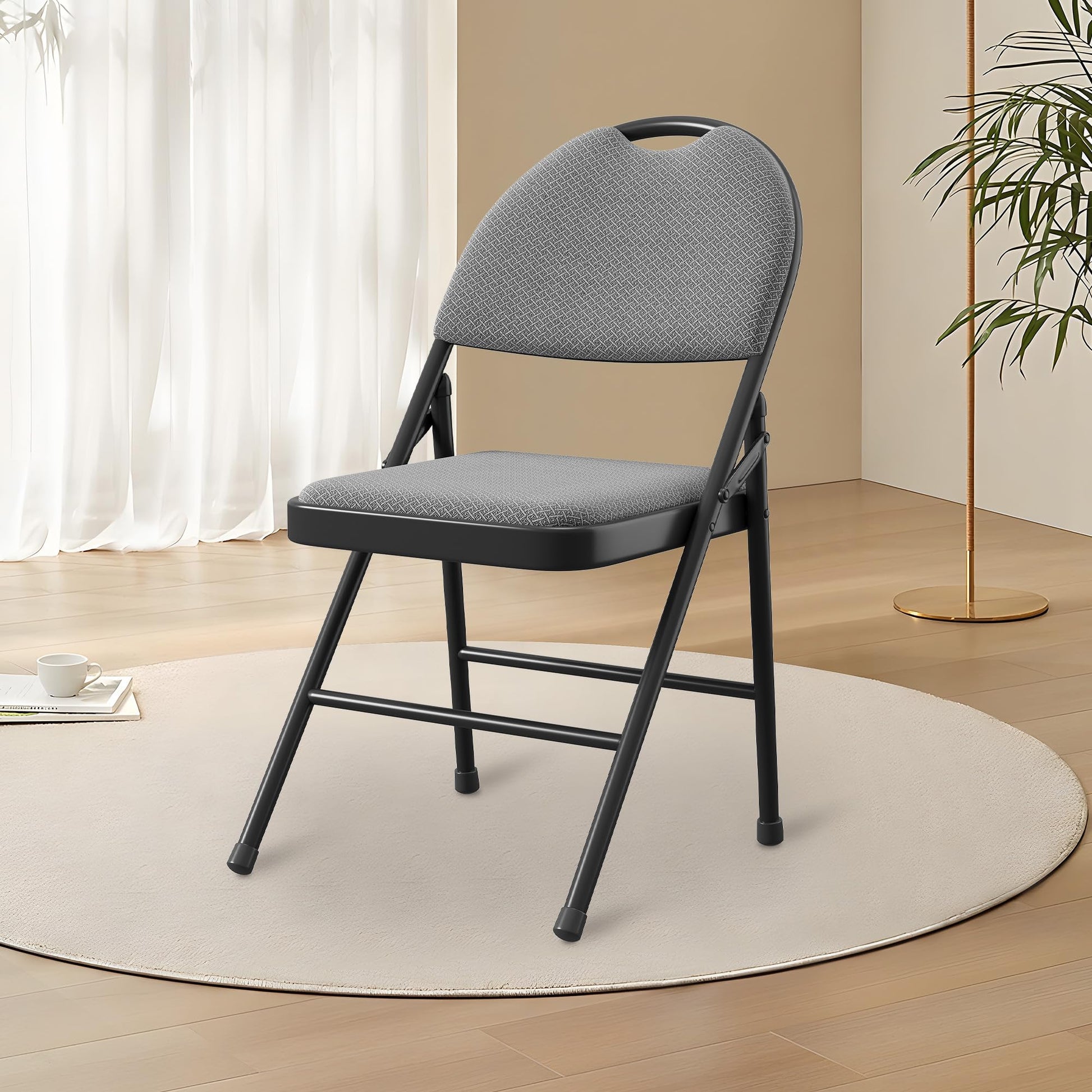 Ensemble de 2 chaises pliantes Garvee avec revêtement en cuir PU rembourré, structure en métal, ergonomiques, pliables, pieds antidérapants, grises, pour le bureau et l'extérieur