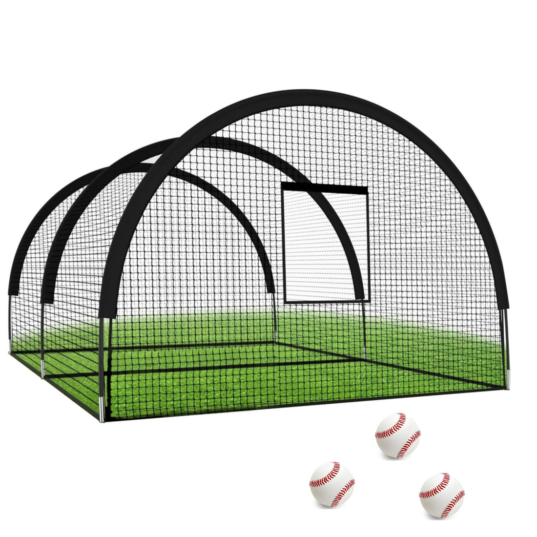 Garvee Cage de frappe de baseball de 10m avec cadre, en polyester et poteaux en fibre de verre, 10×3,7×2,4m, noir