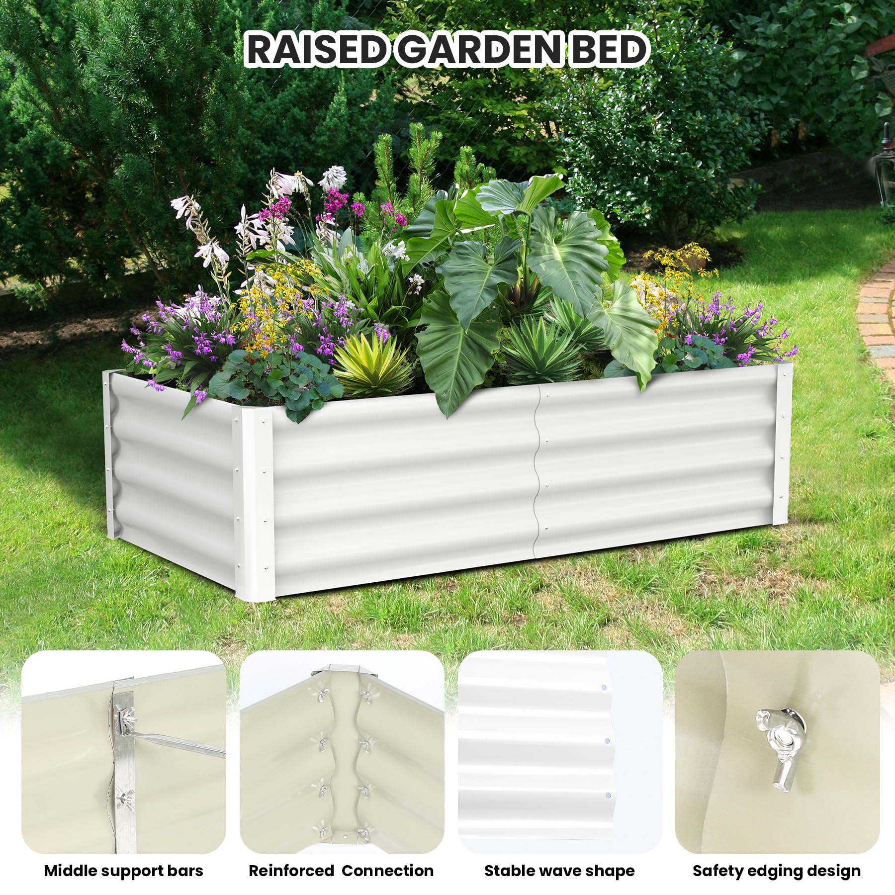 Ensemble de 2 bacs de jardin surélevés galvanisés Garvee (180 x 90 x 30 cm), en acier antirouille avec rebord de sécurité, pour jardin et terrasse, durable et facile à monter.
