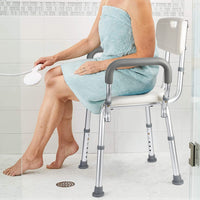 Garvee Chaise de Douche avec Dossier, Capacité 136 kg, Hauteur Réglable, Assise Ergonomique, Pieds Antidérapants, pour Seniors