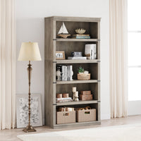 Garvee bibliothèque étroite 116 × 46 × 23 cm, 5 niveaux en MDF et bois, finition grise