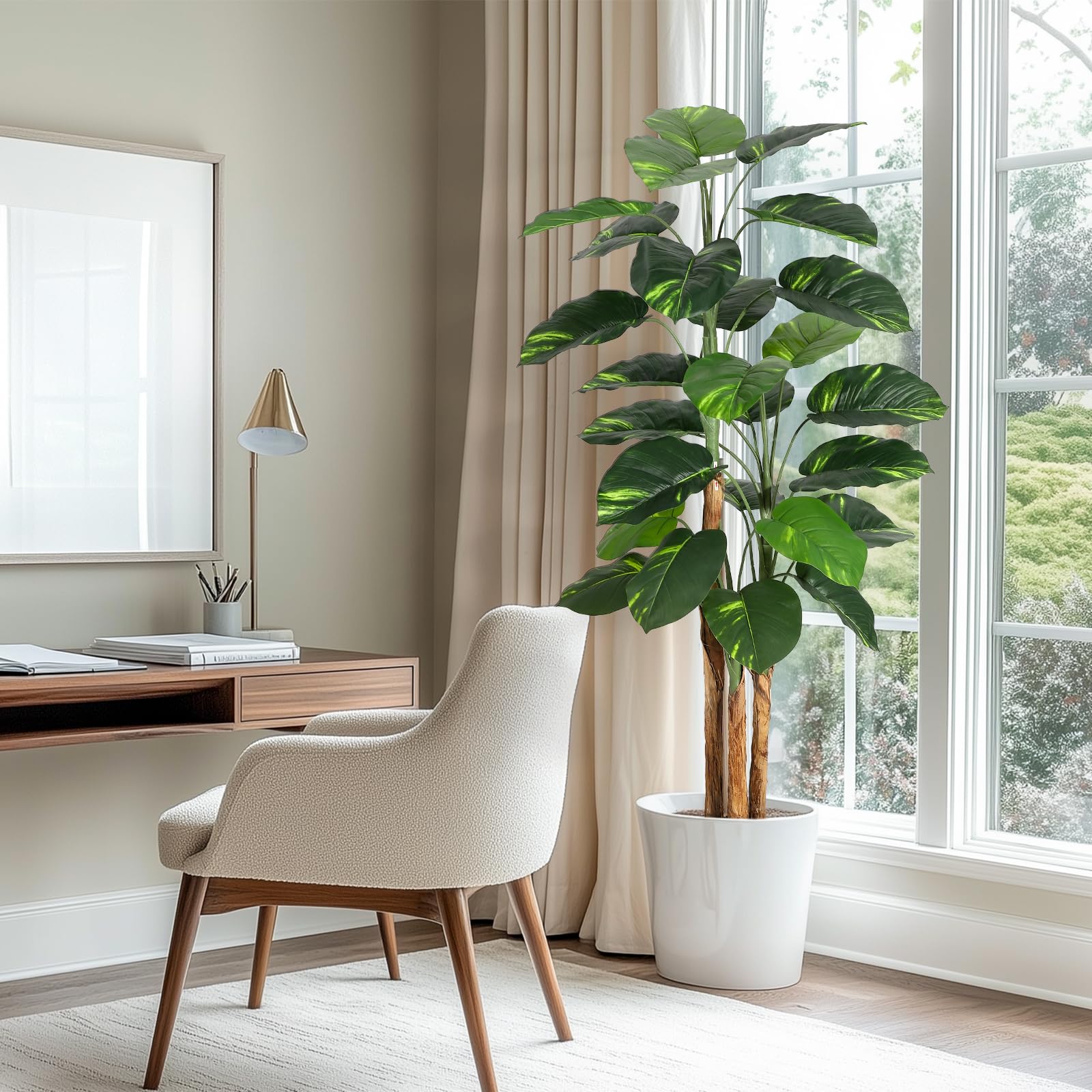 Scindapsus aureus artificiel Garvee de 1,80 m avec branches ajustables, idéal pour le bureau et la maison. Facile d'entretien, ce pot décoratif est vert.