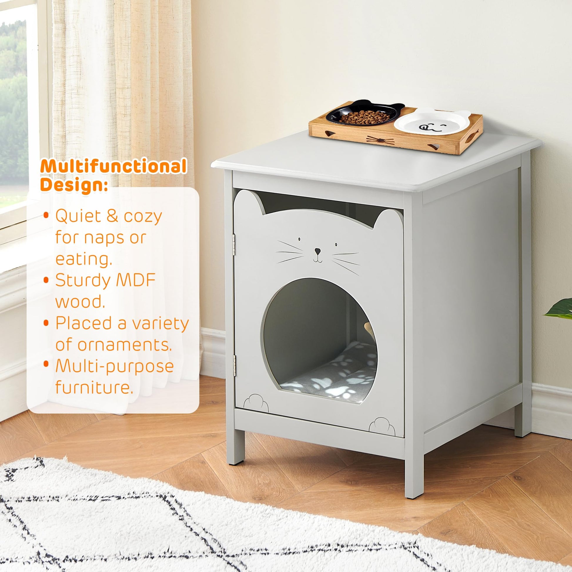 Garvee Bac à litière pour chat avec porte et aération, servant de table d'appoint pour le salon, 47,5 cm (L) x 50,8 cm (l) x 60,5 cm (H), gris