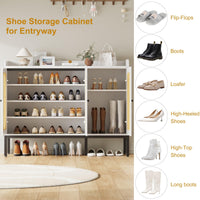 Meuble à chaussures Garvee avec 3 portes en rotin, étagères réglables, en MDF blanc, idéal pour l'entrée et le salon, grand espace de rangement, 117 cm (L) x 35 cm (l) x 73 cm (H)