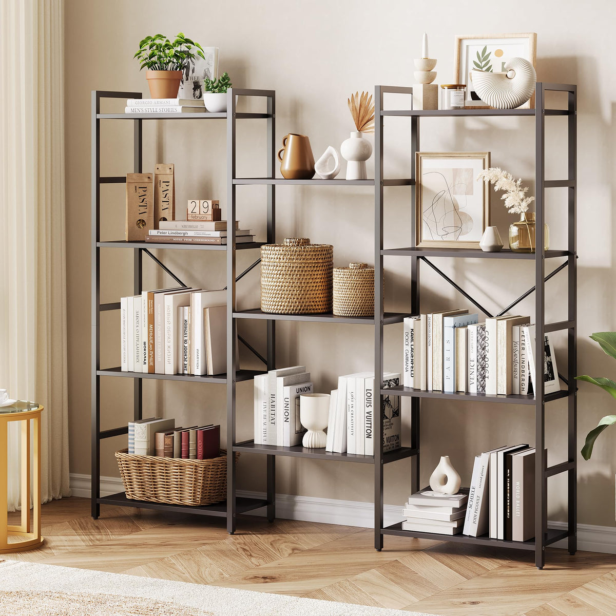 Garvee étagère industrielle à 4 niveaux avec structure métallique, 11 étagères ouvertes, robuste, noir, idéale pour le salon et le bureau