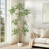 Plante artificielle Nandina Garvee de 1,80 m avec pot en céramique blanche, idéale pour le bureau et le salon. Réaliste, facile d'entretien et durable.