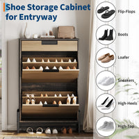 Meuble de rangement à chaussures Garvee avec 2 tiroirs pliables, 1 tiroir, en bois, pieds en métal, étroit, idéal pour l'entrée et le salon.