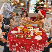 Garvee Nappe de Noël ronde à motif flocons de neige et épingles, déperlante, en polyester, idéale pour les fêtes de Noël et du Nouvel An, Rouge, 152 cm