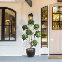 Arbre artificiel Schefflera parasol Garvee de 1,5 m avec 5 troncs, pot de fleurs blanc en PE pour la maison et le bureau
