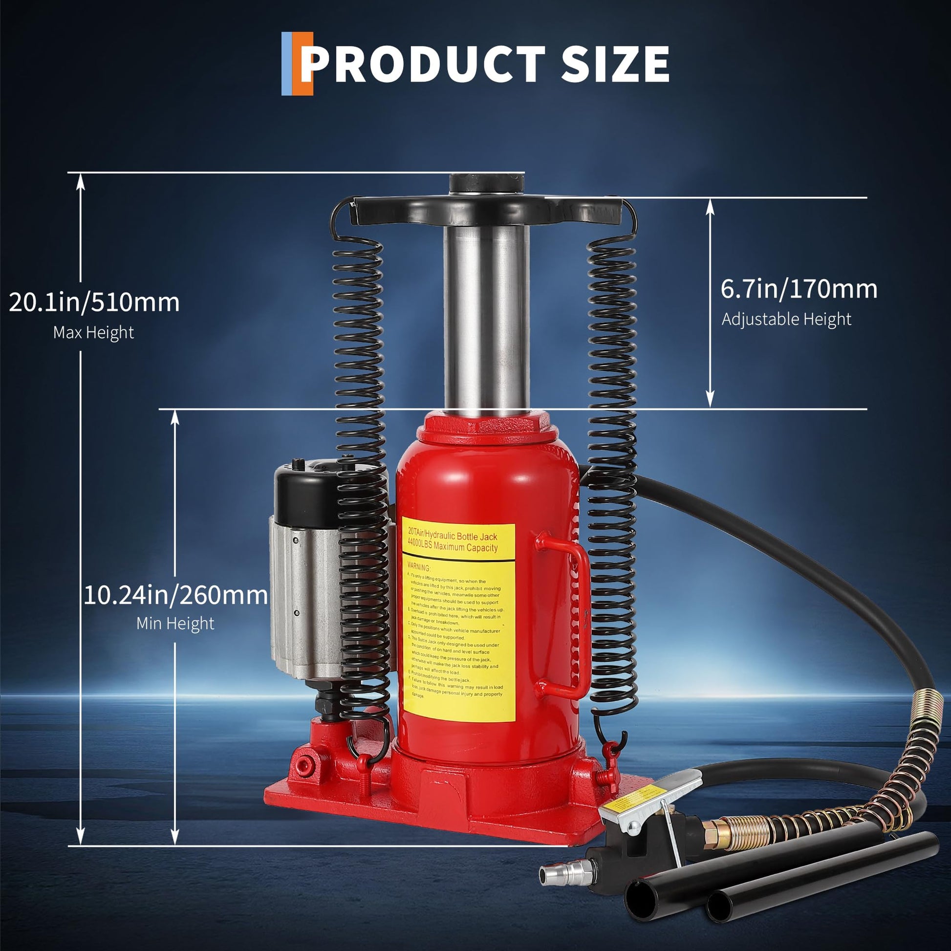Cric bouteille hydraulique pneumatique Garvee 20 T, en fonte, rouge, pour voitures et camions, capacité de levage de 18 tonnes (40 000 lb).