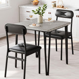 Ensemble table et chaises Garvee pour 2 personnes, avec chaises rembourrées, MDF et métal, compact pour petits espaces, gris vintage et noir.