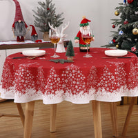 Nappe de Noël ronde Garvee à motif flocons de neige et sapin, imperméable, infroissable, rouge, 152 cm (60 pouces), idéale pour la salle à manger et les repas de fêtes.