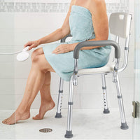 GARVEE Siège de douche en U avec dossier et accoudoirs réglables, structure aluminium, assise antidérapante, pour seniors, PMR et salle de bain, argenté