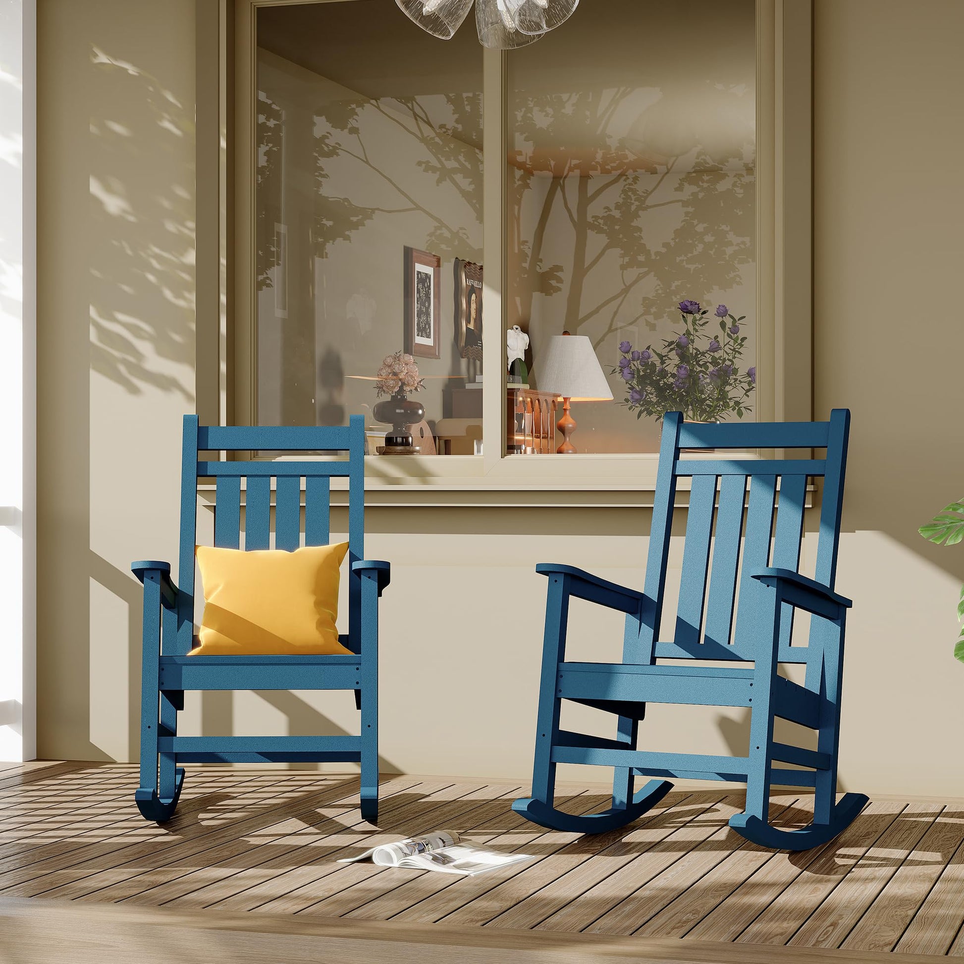 Garvee Fauteuil à bascule d’extérieur en HDPE bleu marine, assise large avec accoudoirs spacieux, résistant aux intempéries, pour jardin et porche
