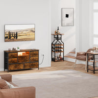 Garvee Meuble TV à 8 tiroirs, éclairage LED, prises électriques intégrées pour le salon et la chambre, en MDF résistant aux rayures, avec système de gestion des câbles.