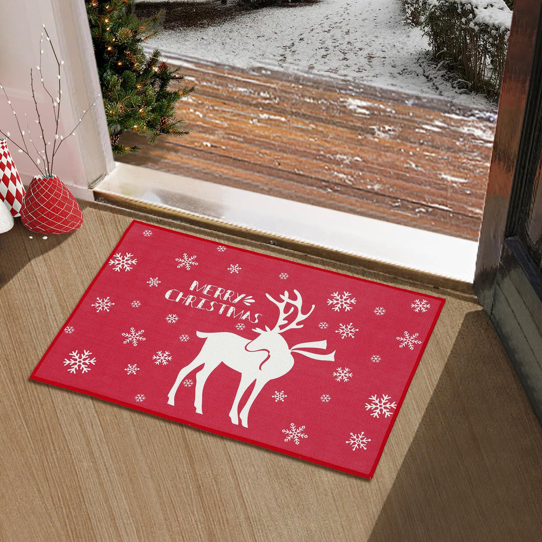 Tapis de porte d'intérieur antidérapant Garvee Deurmat, motif renne, 50 x 80 cm, en tissu non tissé, pour l'intérieur et l'extérieur. Convient pour les entrées intérieures et extérieures.