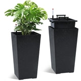 Garvee Lot de 2 jardinières de 57 cm de haut avec arrosage automatique et indicateur de niveau d'eau pour balcon et terrasse, à pois noirs et blancs, en plastique résistant aux intempéries
