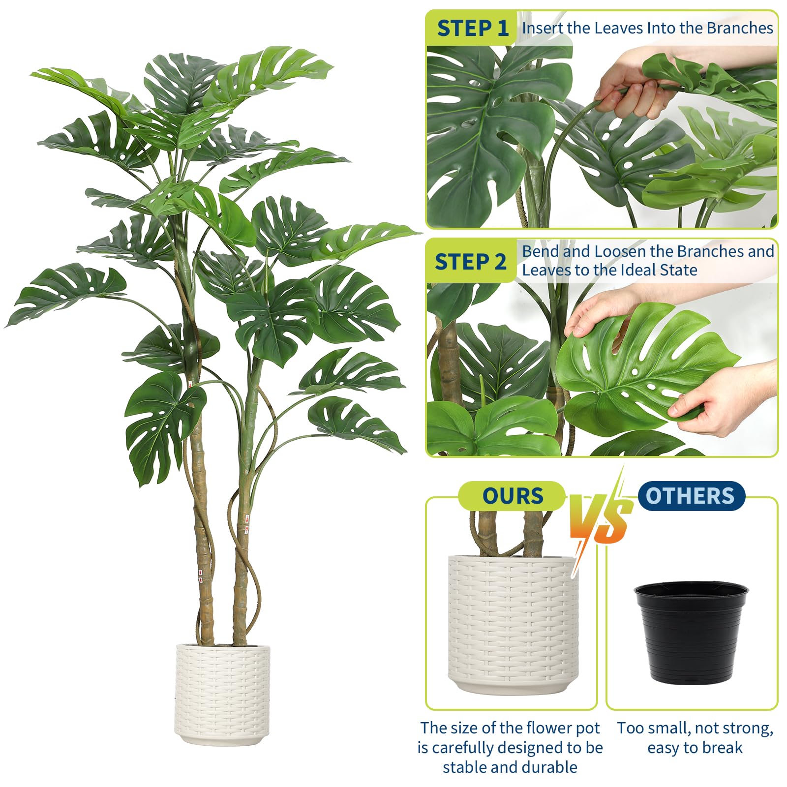 Plante artificielle Monstera Garvee, support stable réglable en polyester de 1,5 m, pour salon ou bureau, verte