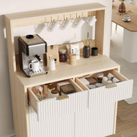 Buffet Garvee à motif ondulé élégant, avec étagères réglables, 2 tiroirs, pieds en métal et bois, style moderne pour salon et cuisine, système anti-basculement.
