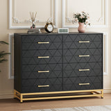 Garvee commode noire 8 tiroirs, MDF robuste, glissières douces, design élégant, compact, résistant à la poussière pour chambre, 120 × 40 × 92 cm - Noir
