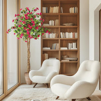 Bougainvillier artificiel Garvee de 1,8 m avec tronc en bois, fleurs roses, résistant aux intempéries pour une utilisation intérieure et extérieure, pot en ciment inclus, facile d'entretien.