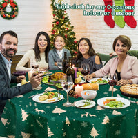 Nappe de Noël ronde Garvee 152 cm verte, imperméable et lavable, en polyester, idéale pour les fêtes, la cuisine et la salle à manger.