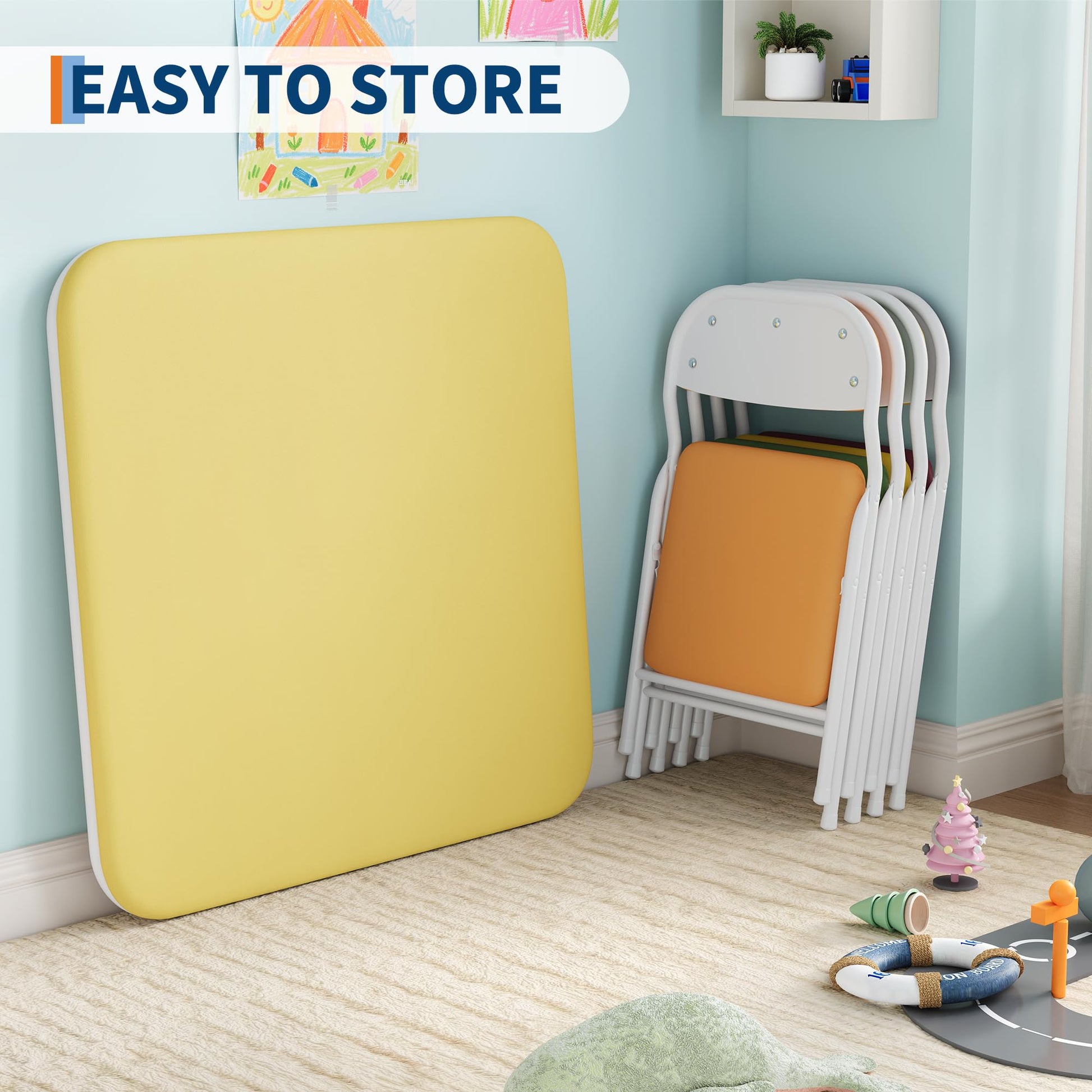 Ensemble table et chaises pliantes pour enfants Garvee 5 pièces, pliable, sûr, en cuir PU, pour la chambre d'enfant et l'extérieur, léger
