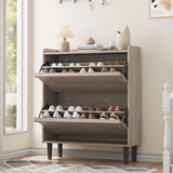 Meuble à chaussures Garvee avec 2 tiroirs abattants, étagère réglable, bois MDF, gain de place, robuste, gris, pour entrée et salon